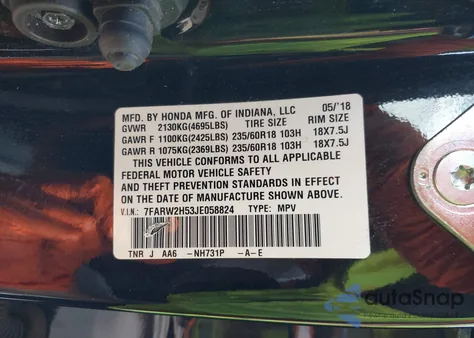 2018 Honda Cr-V Ex из США, поврежденный, VIN 7FARW2H53JE058824